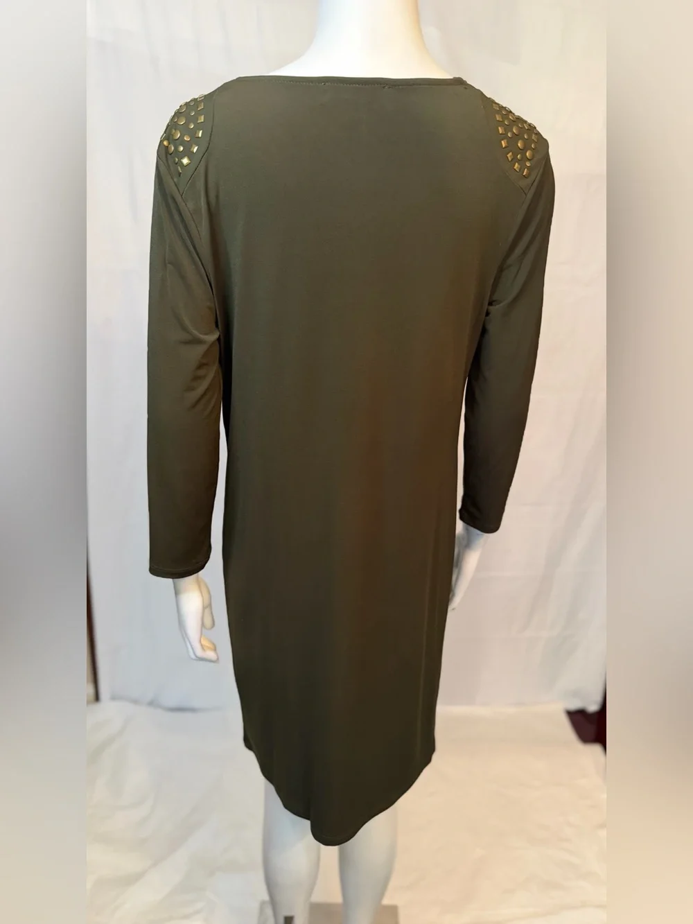 Michael Kors Olive Green Cowl Neck Stud-Shoulder Dress